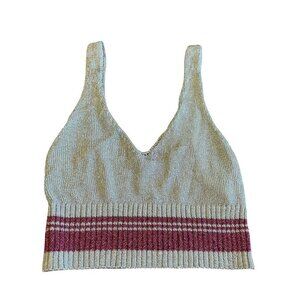Topshop Silver Metallic Tank Top Crop Length Stretch Pink Stripe Size 6 Women's